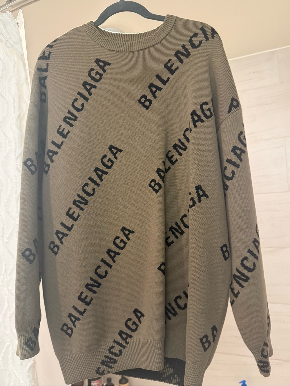 Balenciaga Light Brown Crewneck Logo Sweater